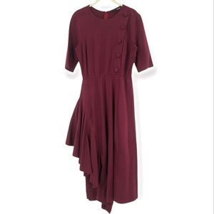 eShakti Asymmetrical Ruffle A-Line Cotton Midi Dress Elbow Length Sleeve 8 US
